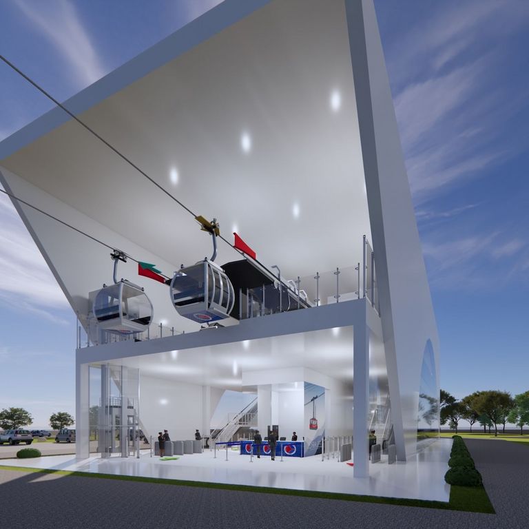 Rendering of a barrier-free cable car intermediate station connecting hillside communities to the Manila MRT 4 corridor